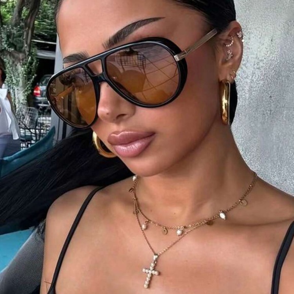 Rebellious Rose Accessories - 1pc/2pcs Full Frame Metal Retro Large Frame Fashion Glasses, Y2K Fashion Glasses